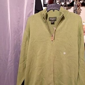 Eddie Bauer light green half zip mens sweater Lg, 🆕